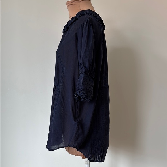 Zadig & Voltaire Tupel Blue Lace Trim Ruffled Peter Pan Collar Blouse EUC Size M - Picture 4 of 10